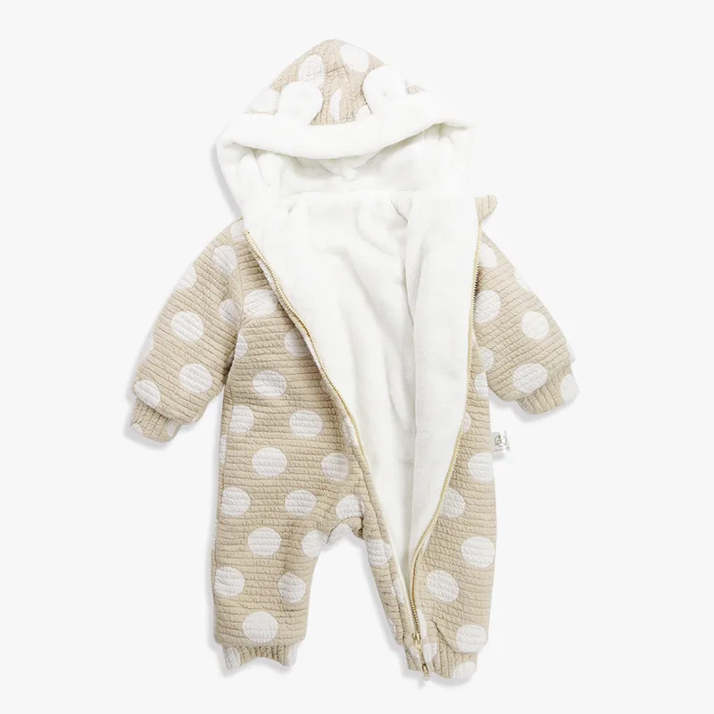 Bay Boys and Baby Girls Polka Dot Hooded Rompers Newborn Cotton Comforatable Class A Jumpsuits Long Sleeve Winter Outwear06