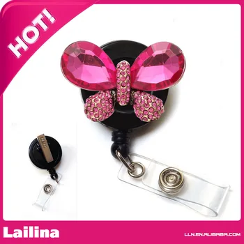 

Big Rose Crystal Butterfly Rhinestone Retractable Badge Reel/ ID Badge Holder
