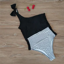 Сексуальный купальник с одним плечом для женщин, Цельный купальник с высоким вырезом, полосатый купальник с принтом, бикини, Женский Бандаж с высоким вырезом, купальный костюм
