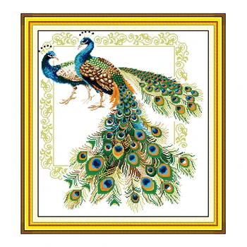 

Joy Sunday crossstitch kits diy Lucky peacocks green DMC14CT11CT cotton fabric home office hotel painting art factory wholesale