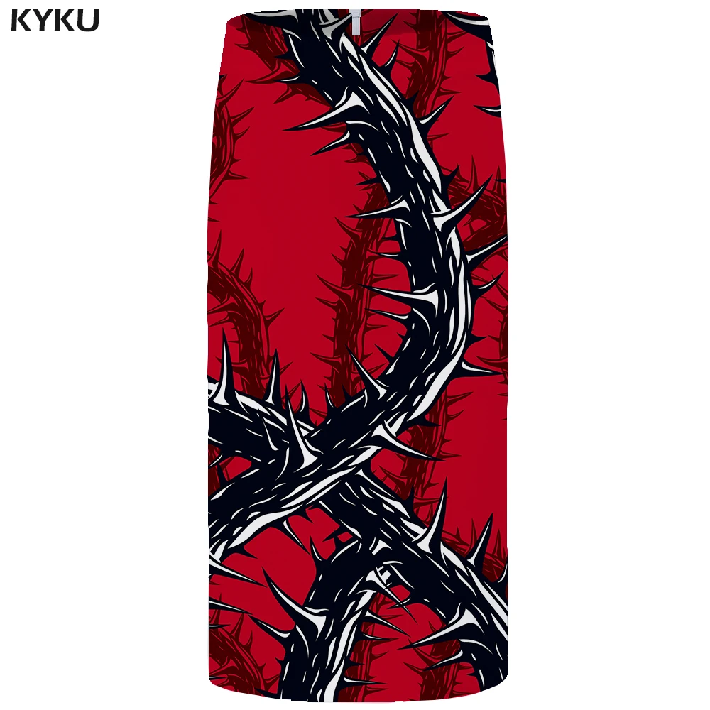 

KYKU Thorn Skirts Women Red Sexy Sundresses Floral Party 3d Print Skirt Office Ladies Skirts Womens Anime Casual Fashion New