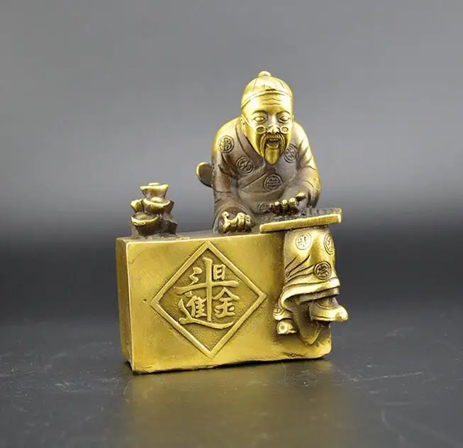 

Chinese archaize Brass Old man Careful calculation Wealth Statue