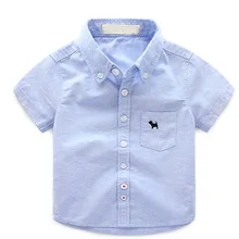 Хлопковые рубашки для мальчиков; летние топы с короткими рукавами и отложным воротником; одежда для маленьких детей