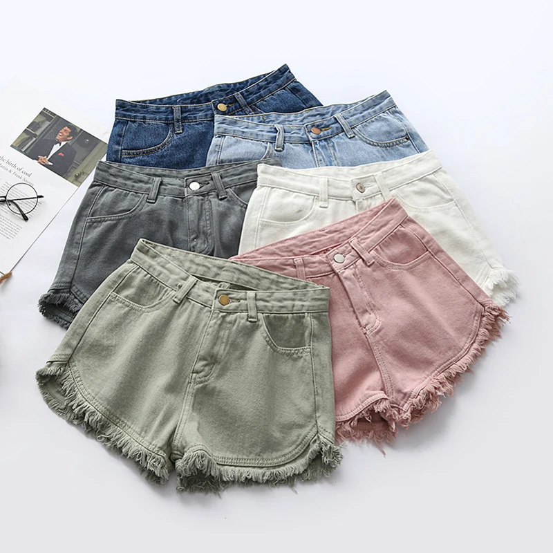 

2018 Summer Women Colorful Fringe Denim Shorts Cotton High Waist 6 Colors Plus Size Fashion Shorts SH202