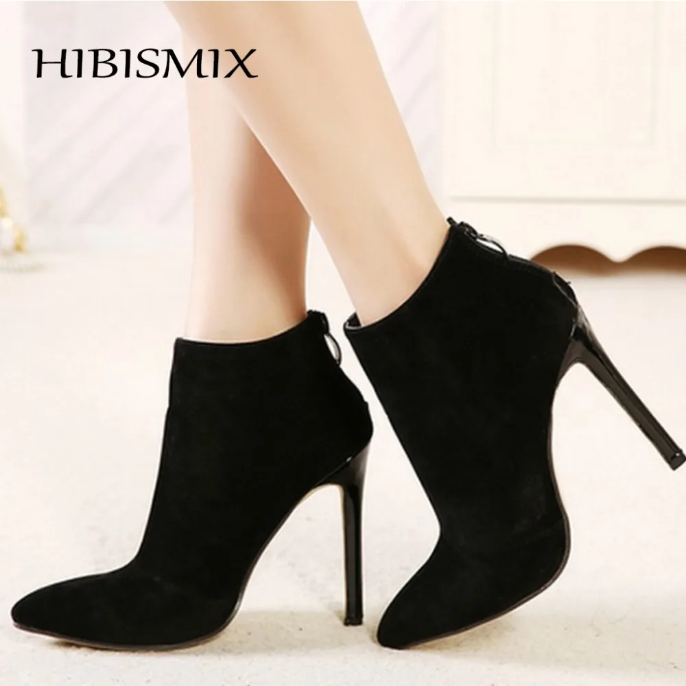 

HIBISMIX Women High Heeled Boots Fashion Winter Pointed Toe Women's Ankle Boots Zipper Ladies Thin High Heels Women Shoes 2264