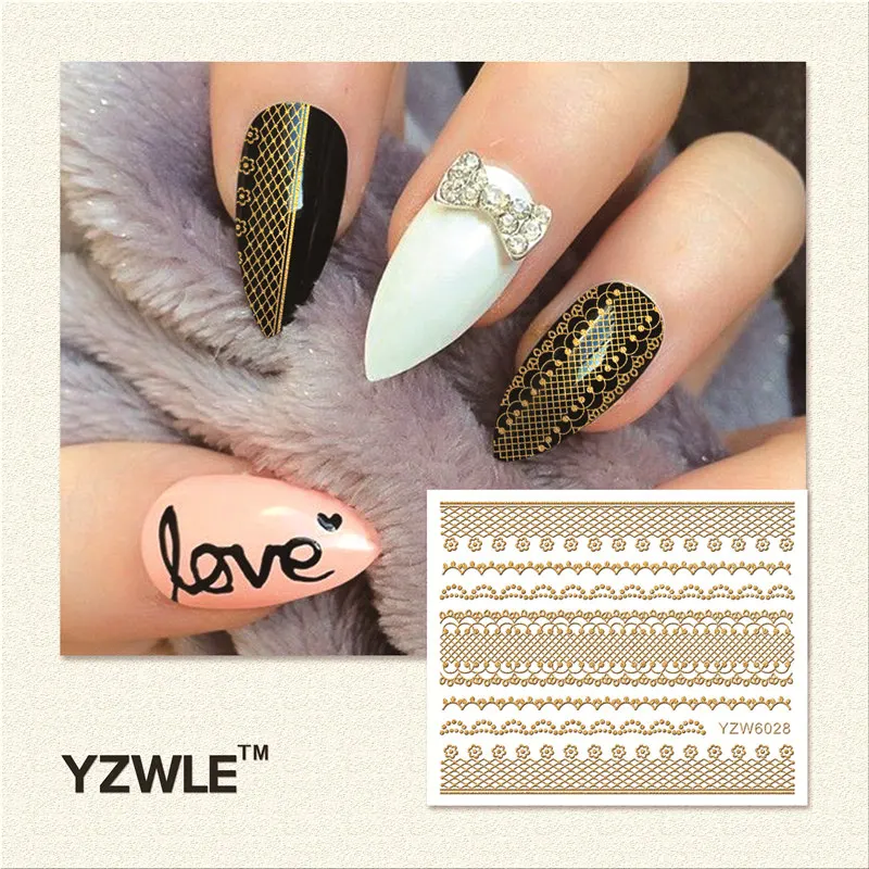 

YWK 1 Sheet Hot Gold 3D Nail Art Stickers DIY Nail Decorations Decals Foils Wraps Manicure Styling Tools (YZW-6028)