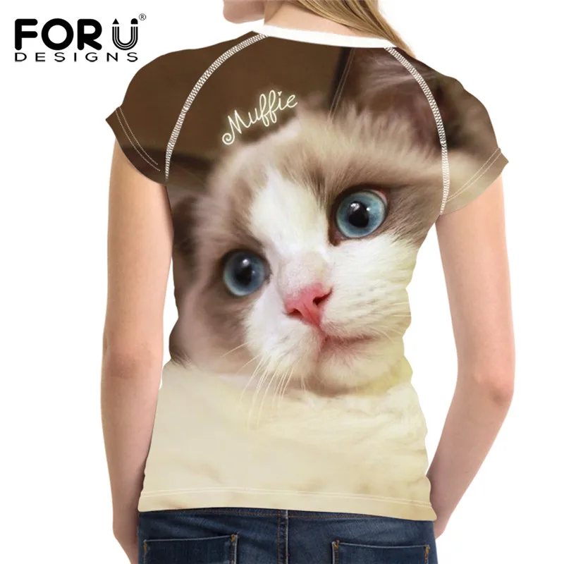 Милая дышащая женская рубашка FORUDESIGNS с принтом кота Ragdoll летняя одежда для