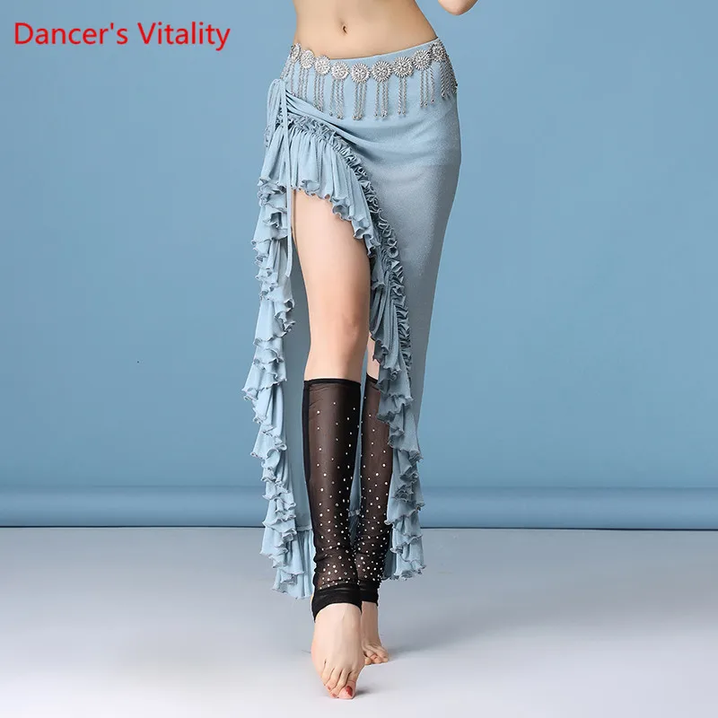 Индии Танцы для женщин с боковыми юбка Сексуальная длинная юбка из фатина Восточный танцор Практика одежда 5 цветов M, L