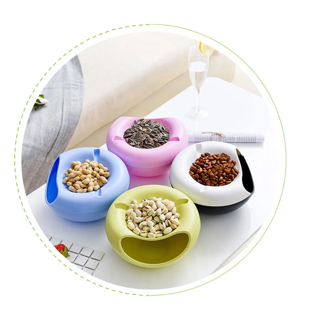 

Multifunctional Plate Dish Organizer Double Layer Dry Fruit Containers Plastic Snacks Seeds Storage Box Garbage Holder