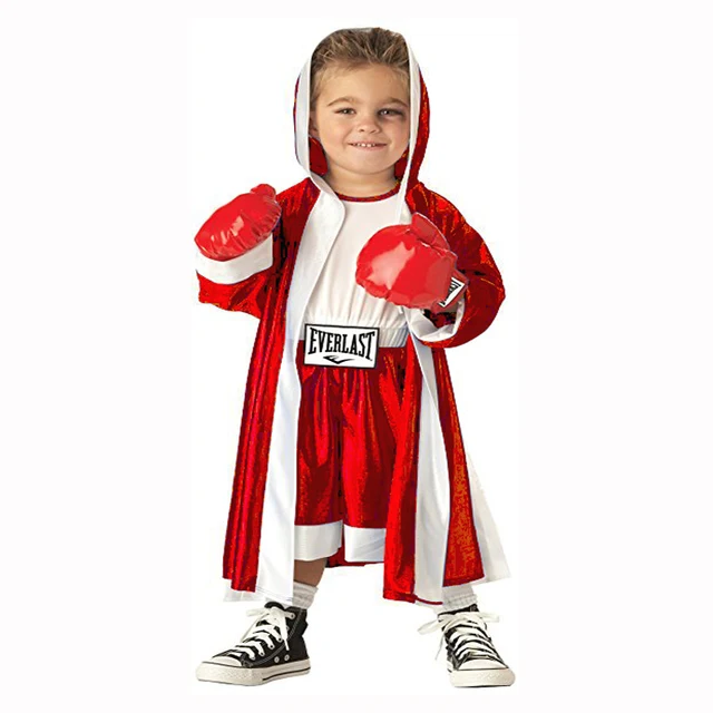 halloween party cosplay costume boy girl children red blue boxer costume clothing jumpsuit coat and red gloves