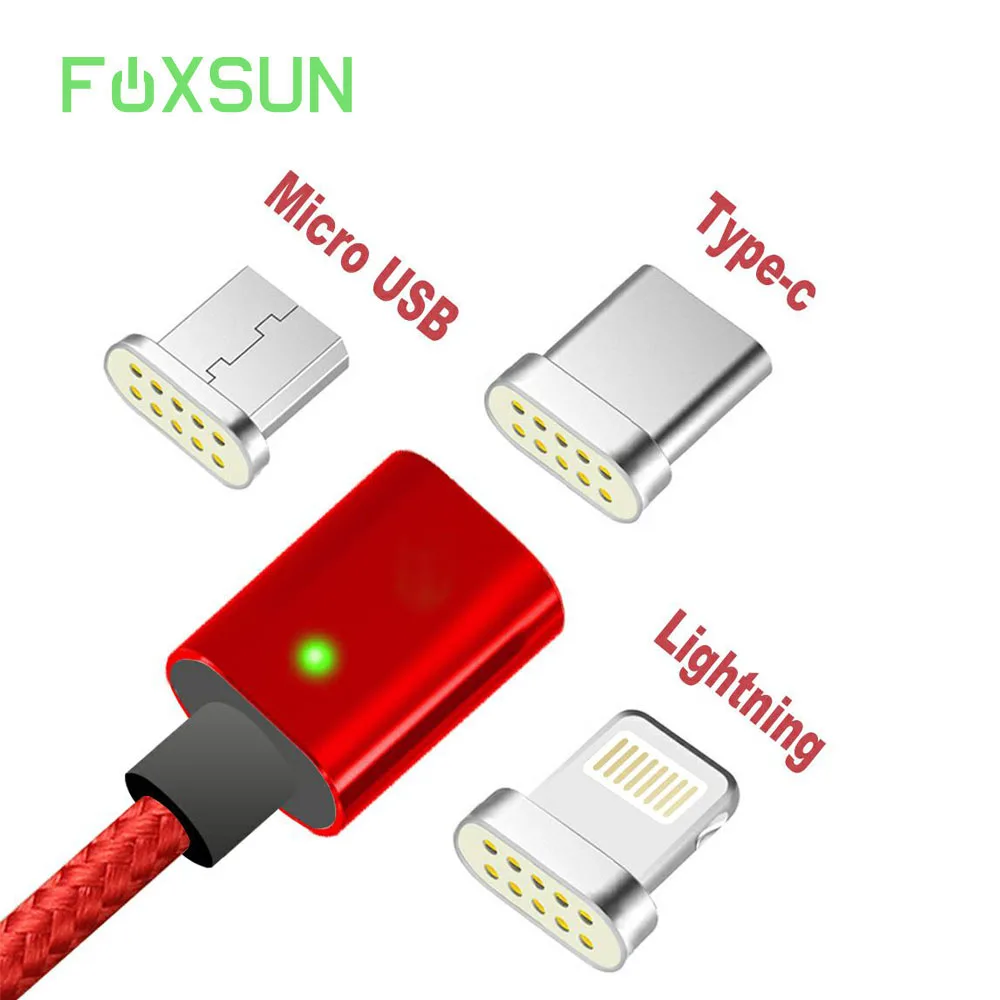 المغناطيسي USB نوع C مايكرو الإضاءة كابل-3 في 1 كابل شحن سريع تهمة و مزامنة بيانات ل iphone, باد برو ، سامسونج غالاكسي