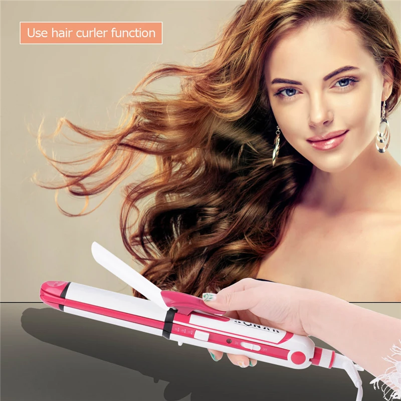 3 In 1 Ceramic Hair Crimper Hair Curler Curling Iron Tongs plate Electric Hair Straightener Flat