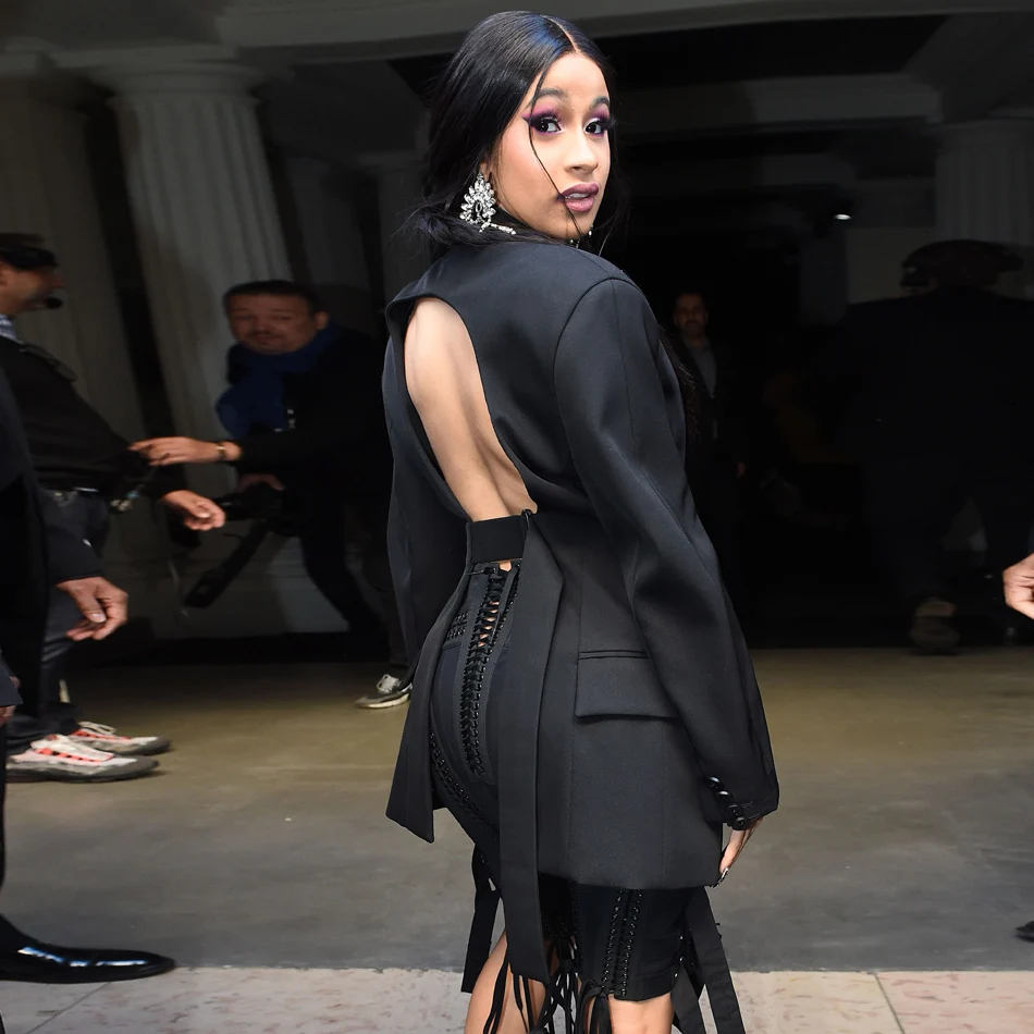 Cardi-B-Roupa-Lace-Up-Blazer-Cal-as-Peda-o-Definir-Borla-Ilh-Embellished-Backless-2