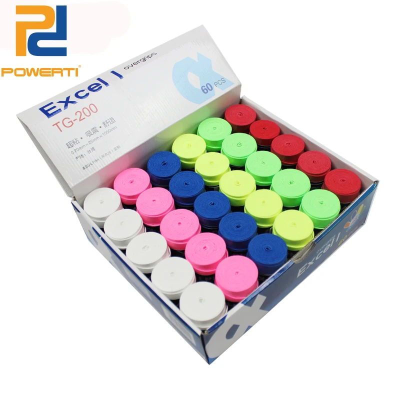 

POWERTI 60pcs/box 0.65mm Thin Smooth Tacky Sweatband Tennis Racket Overgrip ,Badminton Racket Overgrip TG-200
