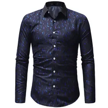 Бренд г. модные мужские рубашки с длинными рукавами Топы классический геометрический графической печати мужская одежда Рубашки Slim Для мужчин рубашка