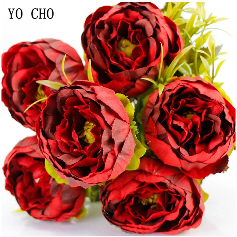 red roses Artificial peony bouquet (4)