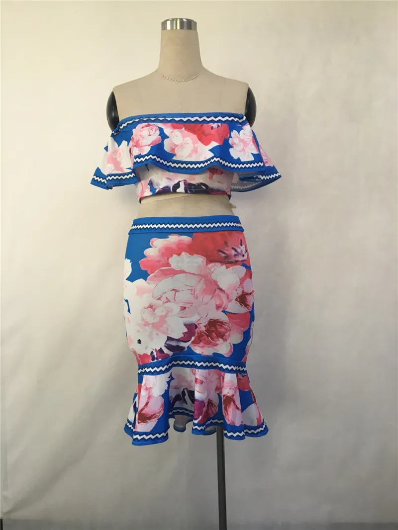 fashion floral print women skirt set-5