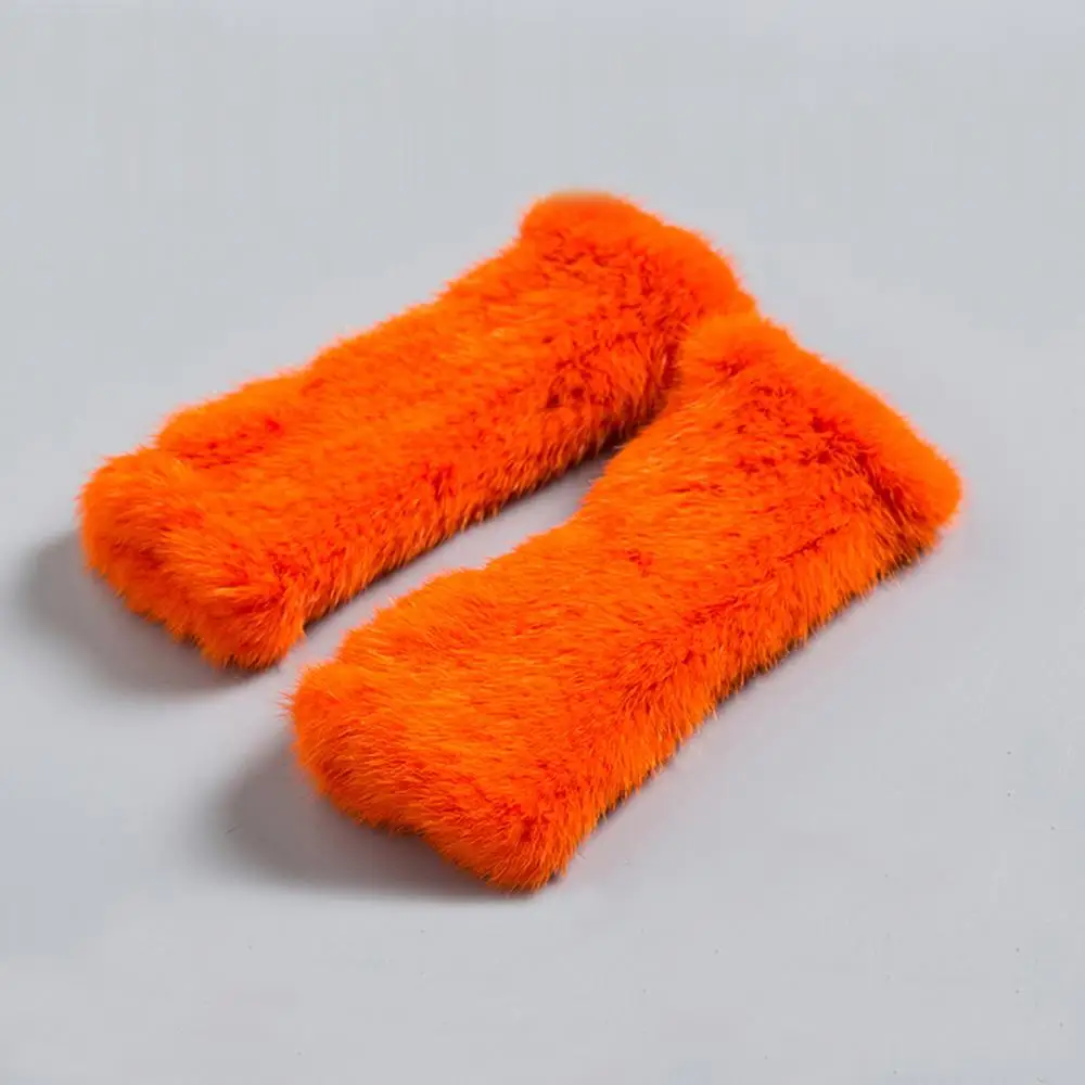 Настоящие вязаные перчатки из меха норки, зимние теплые яркие цвета, модные милые длинные митенки без пальцев, перчатки 3 длины Fur Story 17821 - Цвет: Orange(20cm)