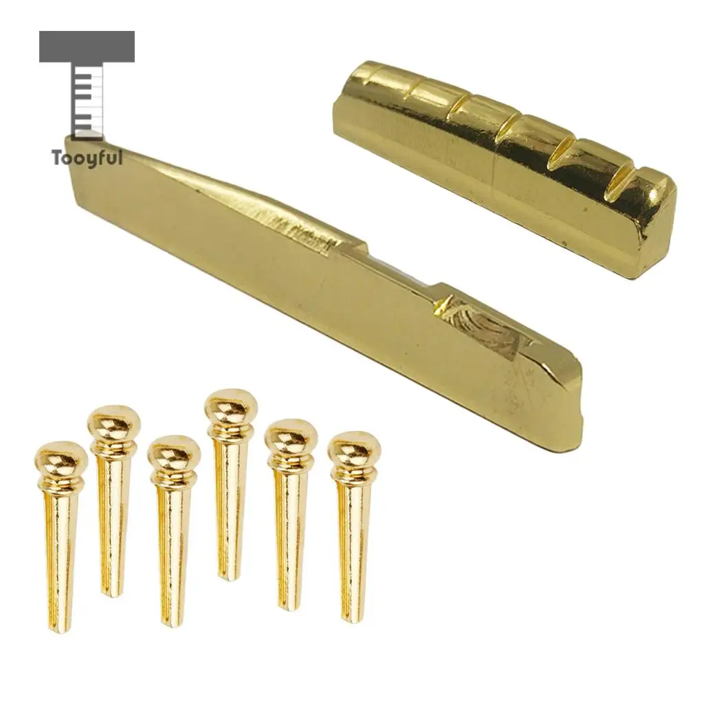 Tooyful Brass Bridge Pins Peg Saddle Nut Set for 6-String Acoustic Guitar Accessory