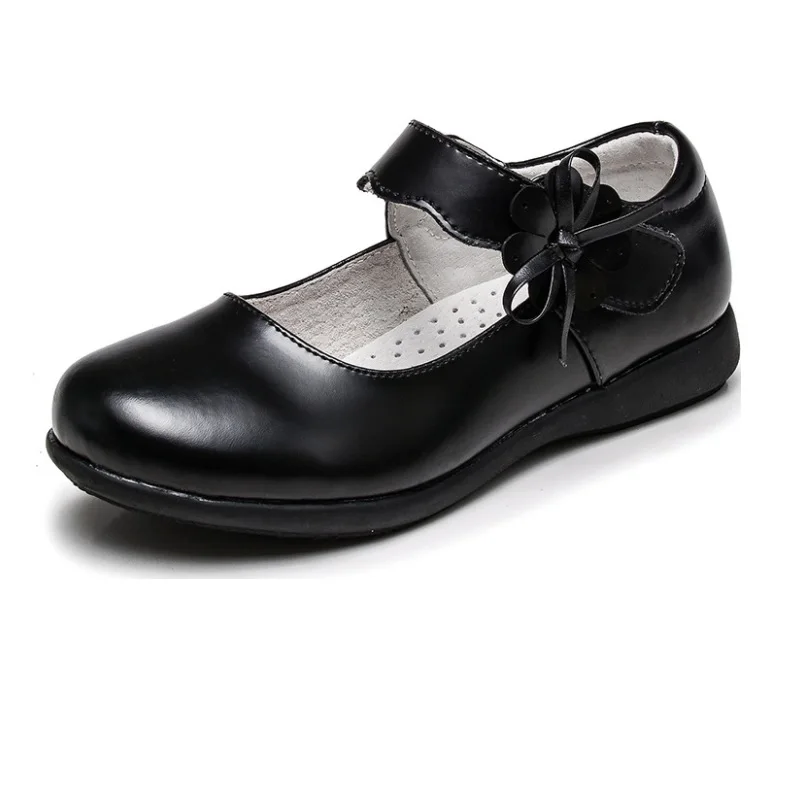4 14 years old girl Shoes black Genuine Leather Children's Shoe Genuine