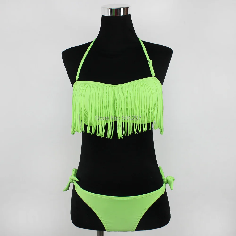 Children Tassel Padded Boho Fringe Top Split Halter ...