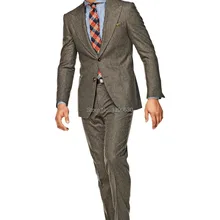 Горячие продажи шерсть ручной работы светло-коричневый 2 шт.(куртка t+ Штаны) две кнопки широкий Пик нагрудные человек костюм