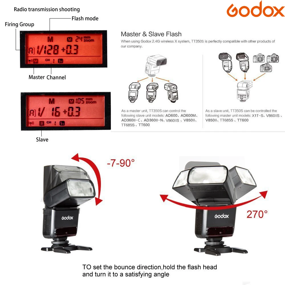 Godox TT350 Вспышка 1/8000s GN36 2,4G Беспроводная ttl HSS мини Вспышка Speedlite XPro X1T для Canon Nikon sony Fuji Olympus DSLR камера