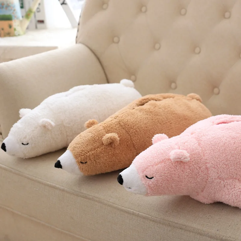 

Candice guo! cute plush toy creative papa polar bear tissue box cover paper towel case home decoration birthday Christmas gift
