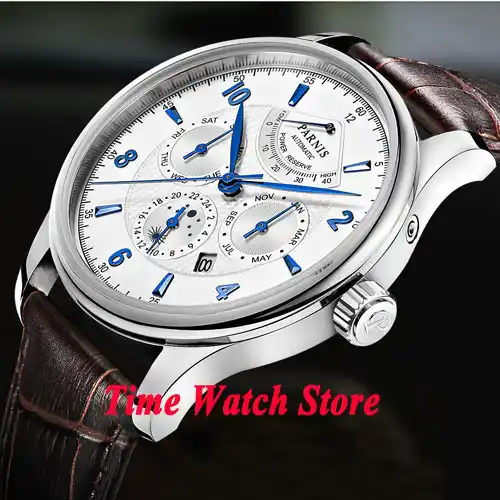 42mm Parnis 5atm Miyota 9100 26 Jewels Multifunction Automatic Men S Watch Power Reserve Display White Dial Sapphire Glass Watch Men Watch Men Watchwatch Watch Aliexpress