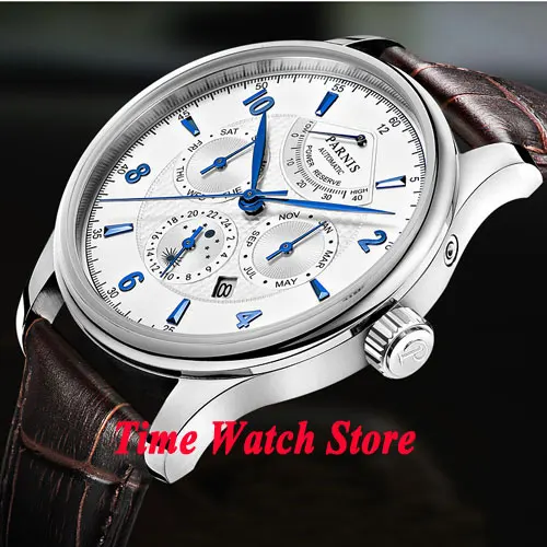 Мужские многофункциональные автоматические часы parnis 5ATM Miyota 9100 26 jewels с белым