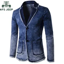 Новинка, винтажный Джинсовый блейзер для мужчин, Осень-зима, деловой Повседневный приталенный джинсовый костюм, пиджак для мужчин, джинсы для фитнеса, блейзеры, hombre