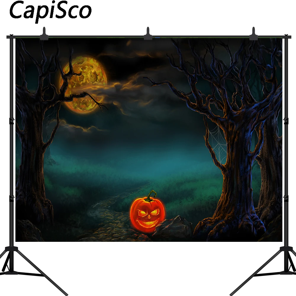 

Capisco Halloween Theme Photography Backdrop Pumpkin Forest full moon Background Decoration Photo Studio Props