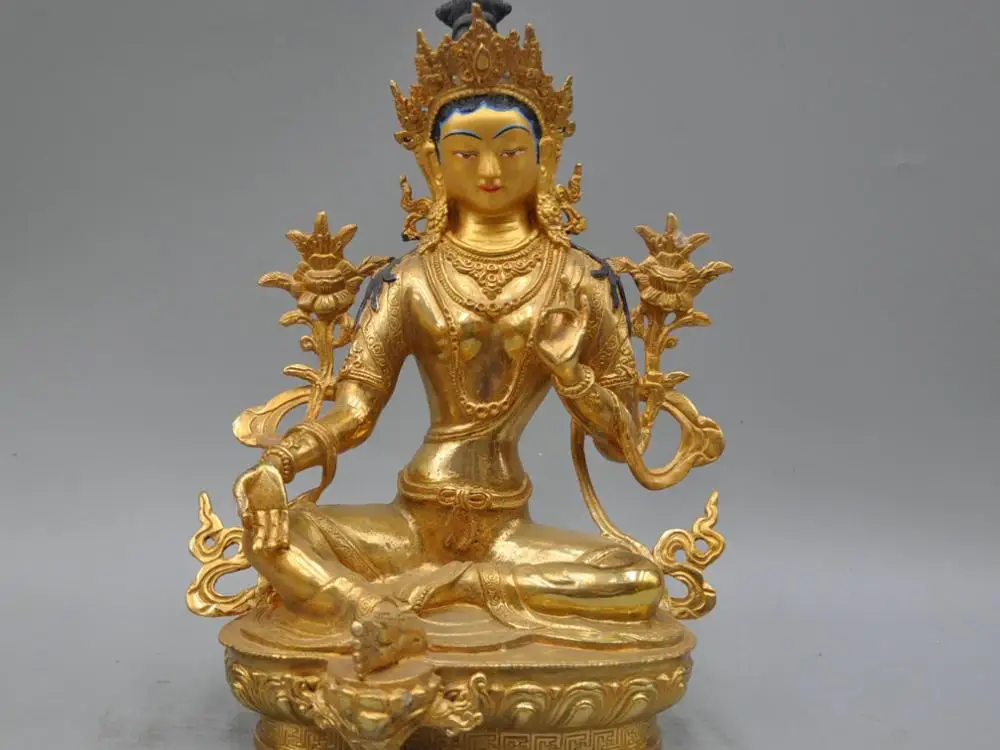 

12'' China Tibet Green Tara Buddha Goddess Bronze Statue