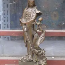 Песня voge Gem S7285 1" Китайская бронза ручная резная подставка Nezha Guan yin на Статуэтка рыбы Гуань-Инь дракона