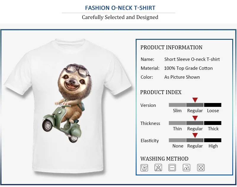 RUNAWAY SLOTH T-shirts Cool Short Sleeve Fashionable Round Neck Cotton Fabric Tops Shirt Clothing Shirt for Men Fall RUNAWAY SLOTH