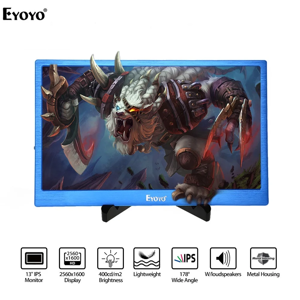 

EYOYO 13" 2K 2560x1600 1080P Display IPS Gaming Monitor Dual HD Input Built-in Speakers For PC DVD PS2 PS3 PS4 Xbox One Xbox360