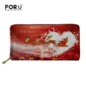 

FORUDESIGNS Multifunction Wallet Women Purse Organizer Wallets Christmas Moose Ladies Coin Money Storage Bags for Female Gifts