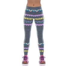 NEW KYK1073 Sexy Girl Women National Chain Striped 3D Prints High Waist Polyester Fitness Women Leggings