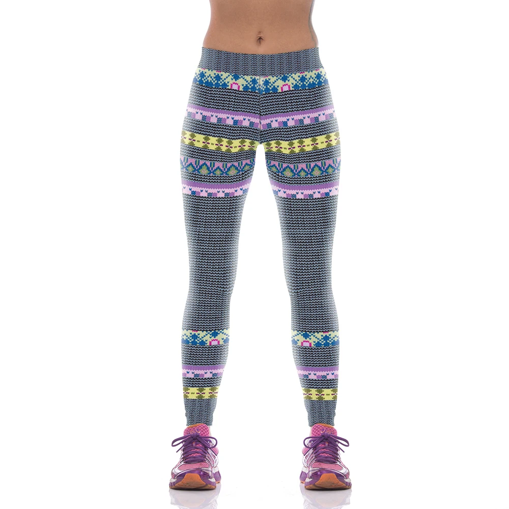 NEW KYK1073 Sexy Girl Women National Chain Striped 3D Prints High Waist Polyester font b Fitness
