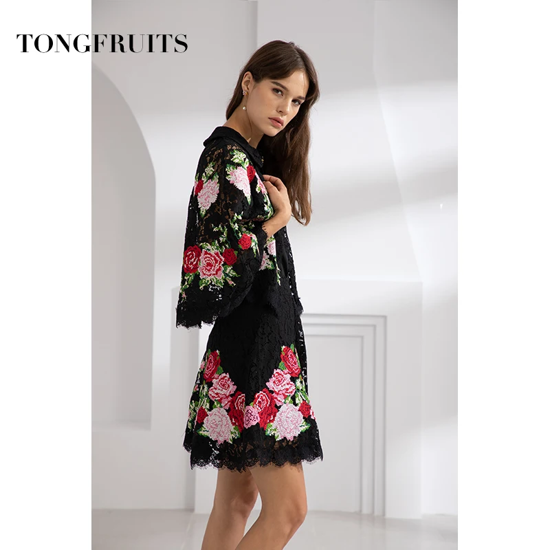 Embroidered Cloak Fashion Runway Cloak Coat Flower Pattern Handmade Embroidered Women Shwal Batwing Sleeve Coat
