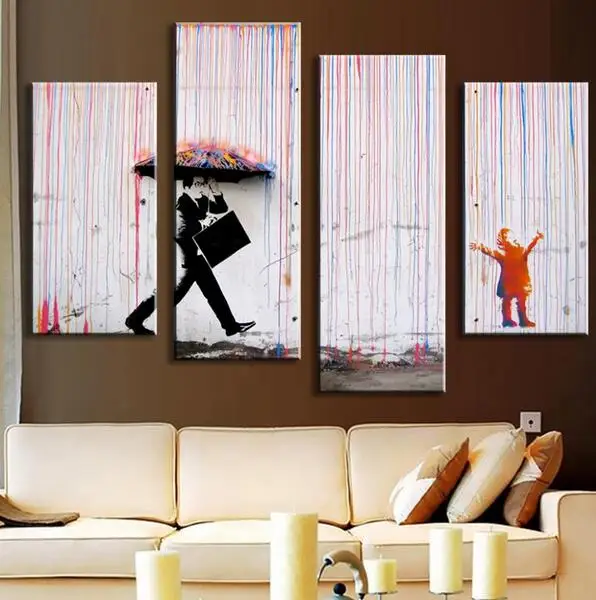 Us 43 99 Banksy Art Colorful Rain Oil Painting Paintings For Living Room Wall Abstract Umbrella And Men In Banksy Art Colorful Rain Oil Painting Paintings For Living Room Wall Abstract Umbrella And Men