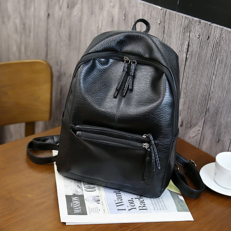 

Backpack bag leisure travel backpack simple wild high quality black pu fashion bag 2019 new tide school bag female backpack