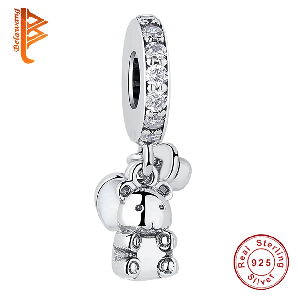 

BELAWANG Lovely Animal Bear Charm Pendant with Sweet Heart 925 Sterling Silver Charm Fit Original Handmade Bracelets for Women