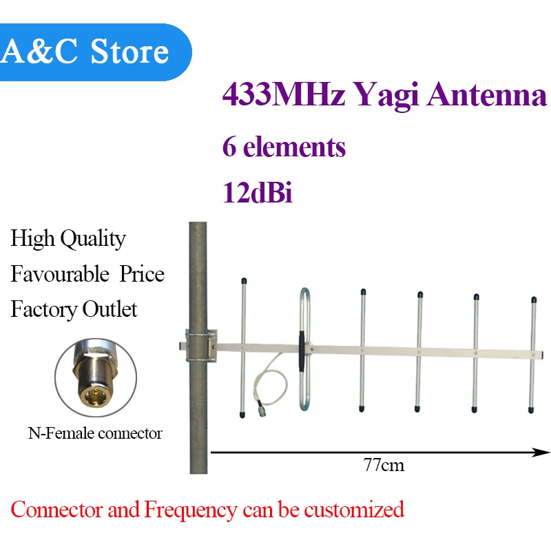 433MHz yagi antenna 12dBi 6 elements high quality N Female or customized connectorin Antennas