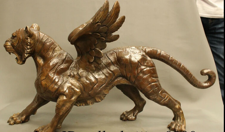 

JP S0608 26" FengShui Chinese Bronze Copper Myth Brave Fly Tiger Tigra Statue Sculpture Discount 35%
