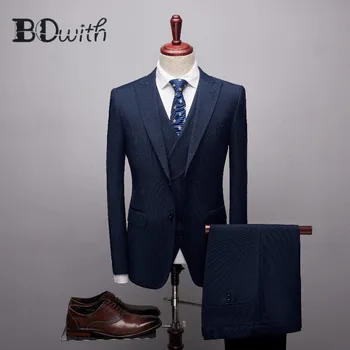 

Peaked Collar Blue Slim Fit Men Suits One Buttons 3 Pieces Suits(Jacket+Pants+Vest) Men Suits Groom Wedding Party Tuxedos