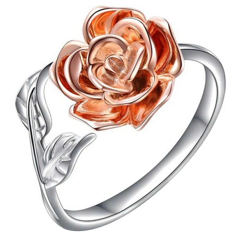 Rose Flower Ring For Women New Fashion Silver Color Adjustable Wrap
