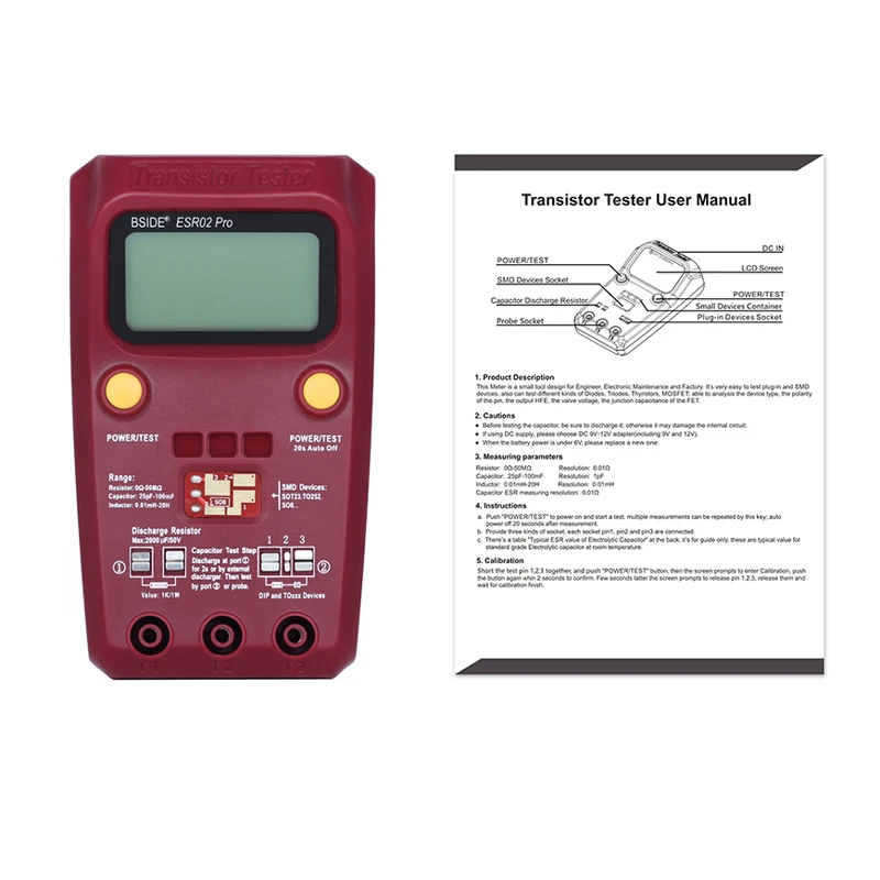 BSIDE ESR02PRO Цифровой транзистор SMD компоненты тесты мультиметр с измерением емкости Диод Триод индуктивность мультиметр СОЭ тестер