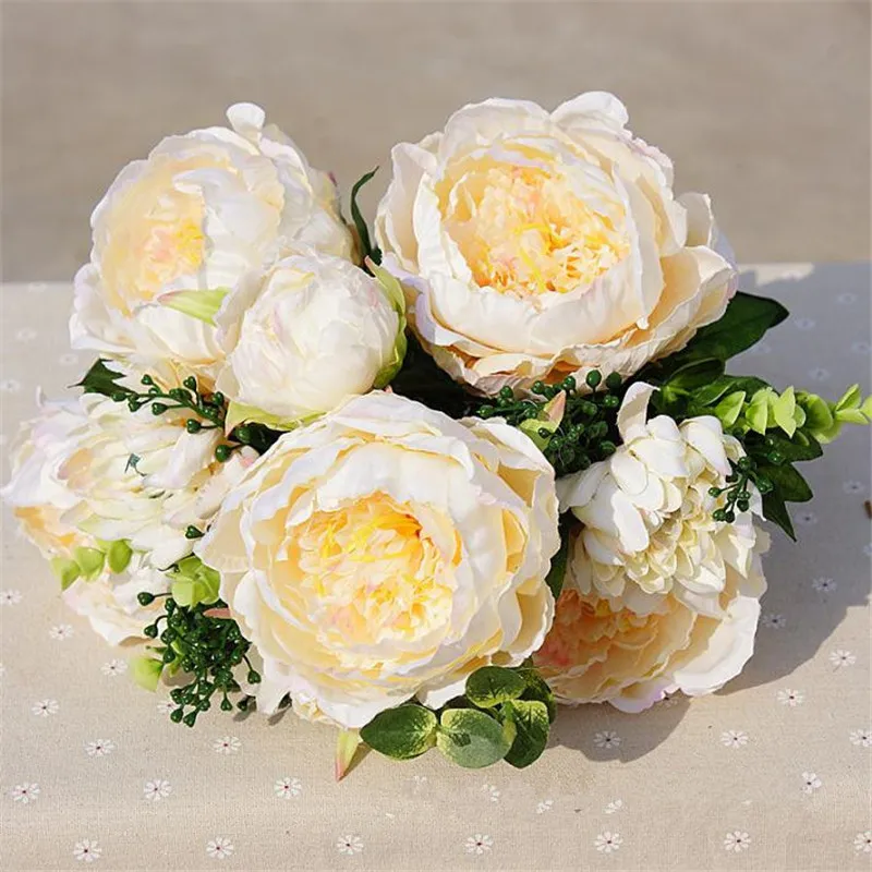 European Fake Peony & Daisy Bunch (15 heads/piece) Artificial Peonia