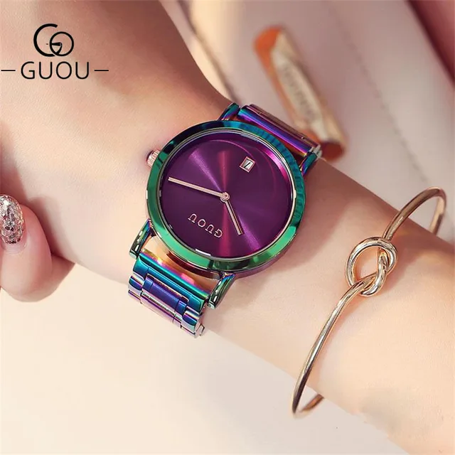GUOU Watch Women Fashion Colorful Stainless Steel Ladies Watch Luxury Exquisite GUOU Watch Women Fashion Colorful Stainless Steel Ladies Watch Luxury Exquisite